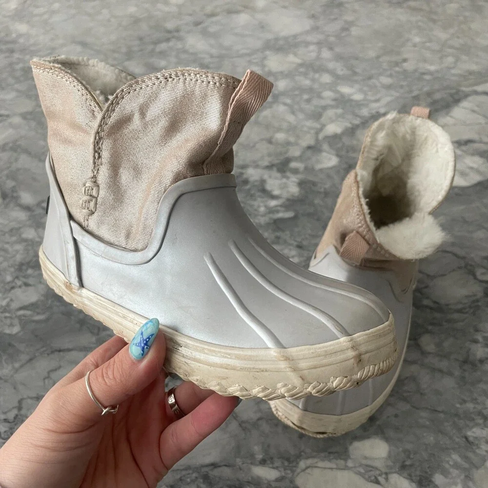 Sperry Kid's Metallic Water Rain Duck Boots Gray Pink Size 12.5